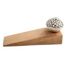 2 Pieces Cream And Black Etched Ceramic Wooden Door Stopper